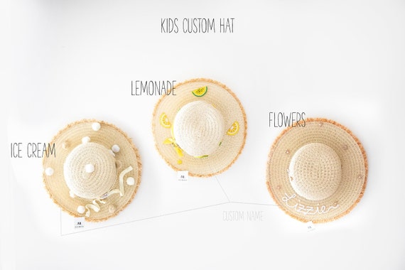 Girls Straw Boater Hat: Custom Kids Beach Sun Hat