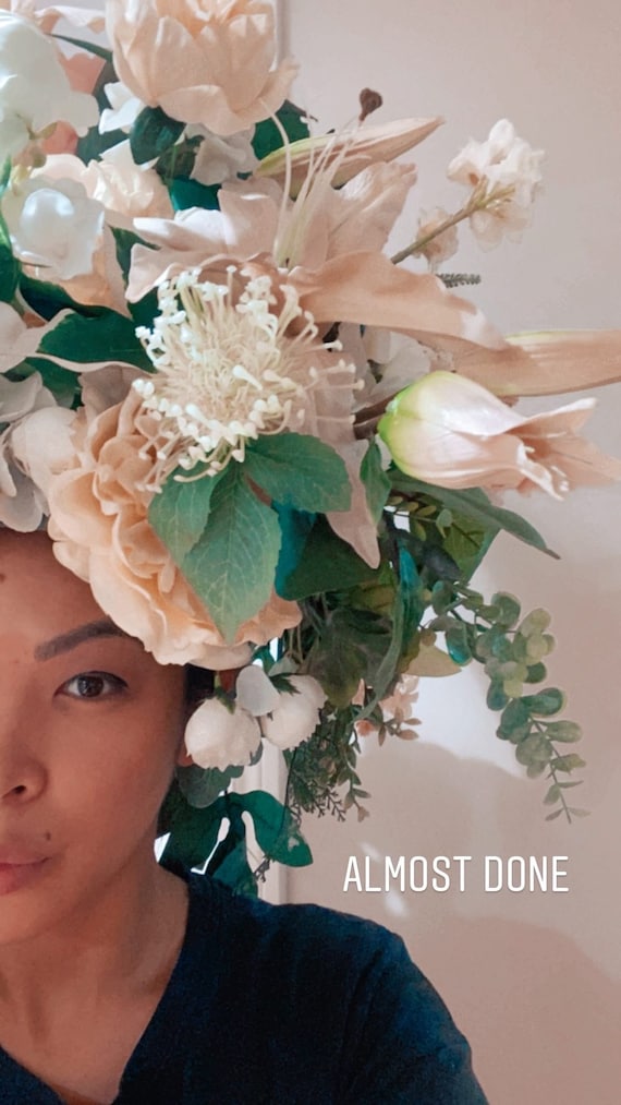 Oversized Pink Floral Headpiece: Maternity Photoshoot Flower Crown
