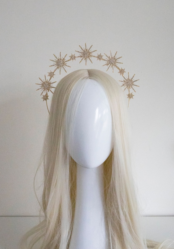 Gold Star Halo Headband: Celestial Bridal Crown, Photoshoot Headpiece