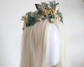 Handmade Egyptian Scarab Crown by PANMILLI - Green Goddess Tiara, Art Deco Lotus Headpiece, Elven Bridal Crown, Fantasy Cosplay Headdress — image 5