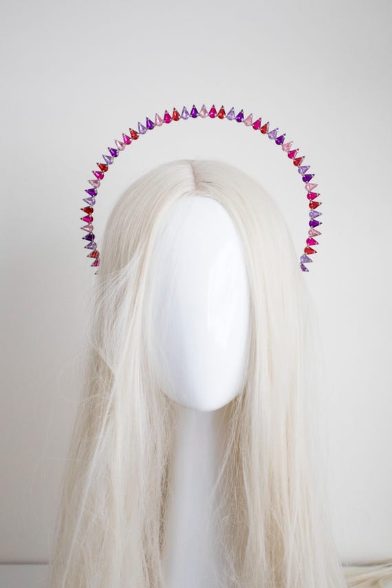 Purple Red Pink Violet Crystal Small  Halo Crown: Silver Goddess Headpiece by Panmilli