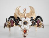 Egyptian Queen Headpiece - Luxury Gold Rhinestone Winged Crown - Goddess Cosplay Accessory - Panmilli Handmade Floral Jeweled Headdress — image 3