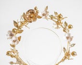 Floral Gold & cream Halo Headpiece: Bridal Queen Crown — image 3