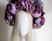 Handcrafted Purple Peony Rose Flower Crown, Boho Bridal Halo, Festival Wreath — image 7