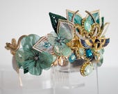 Handmade Egyptian Scarab Crown by PANMILLI - Green Goddess Tiara, Art Deco Lotus Headpiece, Elven Bridal Crown, Fantasy Cosplay Headdress — image 7