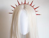 Red Rhinestone Spiked Halo Crown - Gold Sunburst Headpiece - Custom Colors Available - Goddess Queen Tiara - Handmade By Panmilli — image 6