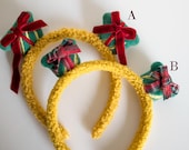PANMILLI Christmas Headband, Yellow Sherpa Crown, Velvet Plaid Bow Hairband — image 2