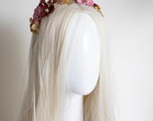 PANMILLI Flower Headband - Gold & Pink Enamel Floral Crown | Burgundy Beaded Hair Accessory for Wedding, Bridal or Party | Crystal Accent — image 8