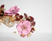 PANMILLI Flower Headband - Gold & Pink Enamel Floral Crown | Burgundy Beaded Hair Accessory for Wedding, Bridal or Party | Crystal Accent — image 5