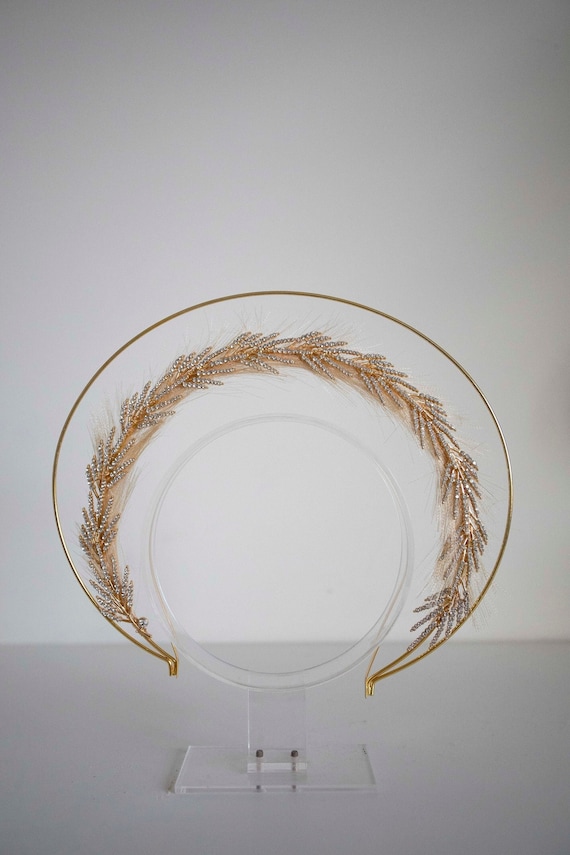 Gold Crystal Bridal Halo: Goddess Wedding Headpiece
