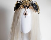 PANMILLI Black and Gold Goddess Crown, Egyptian Winged Tiara, Forehead Pendant Halo Headpiece, Gothic Bridal Crown, Festival Headdress — image 1