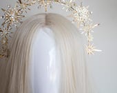Gold Celestial Starburst Crown - Star Halo Headpiece Rhinestones - Sun Goddess Tiara - Starlit Bridal Hair Accessory - Handmade by Panmilli — image 7