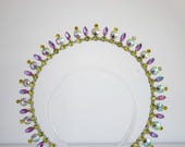 Cosmic candy Iridescent Crystal Halo Crown, Purple and Lime Green Goddess Headpiece, Mermaid Aura Tiara for Festivals & Prom by Panmilli — image 7