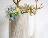 Enchanted Forest Fairy Crown: Golden Antlers, Rhinestones & Faux Florals — image 4