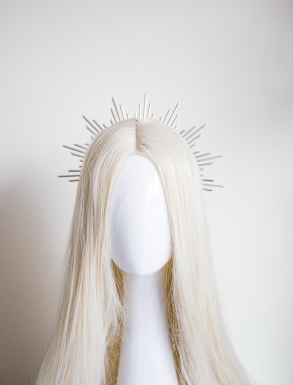 Silver Sun Crown Headpiece: Metal Goddess Bridal Headband