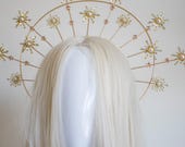 Celestial Sunburst Halo Crown, Gold Starburst Sun Deity Headpiece, Greek Goddess Aureole Tiara, Virgin Mary Halo, Festival Crown By Panmilli — image 4