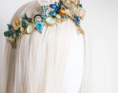 Egyptian Goddess Crown - Cleopatra Headpiece with Blue Rhinestones Handmade - Gold Phoenix Tiara for Festivals, Galas, Cosplay by Panmilli — image 6