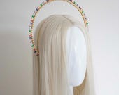 Rainbow Zirconia Halo Crown: Gold Goddess Headpiece — image 3