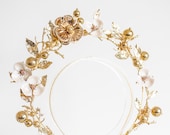 Floral Gold & cream Halo Headpiece: Bridal Queen Crown — image 5