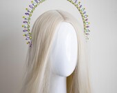 Cosmic candy Iridescent Crystal Halo Crown, Purple and Lime Green Goddess Headpiece, Mermaid Aura Tiara for Festivals & Prom by Panmilli — image 3