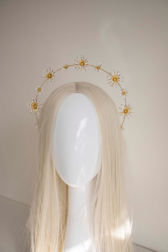 Gold Flower Halo Crown: Bridal Goddess Headpiece