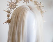 Gold Celestial Starburst Crown - Star Halo Headpiece Rhinestones - Sun Goddess Tiara - Starlit Bridal Hair Accessory - Handmade by Panmilli — image 3