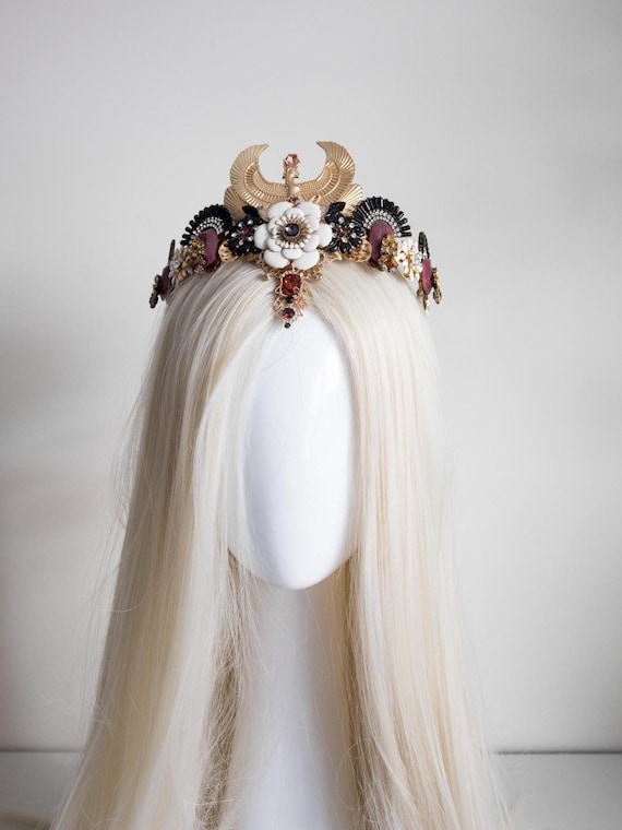 Egyptian Queen Headpiece - Luxury Gold Rhinestone Winged Crown - Goddess Cosplay Accessory - Panmilli Handmade Floral Jeweled Headdress