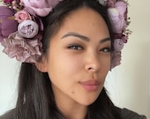 Handcrafted Purple Peony Rose Flower Crown, Boho Bridal Halo, Festival Wreath — image 3