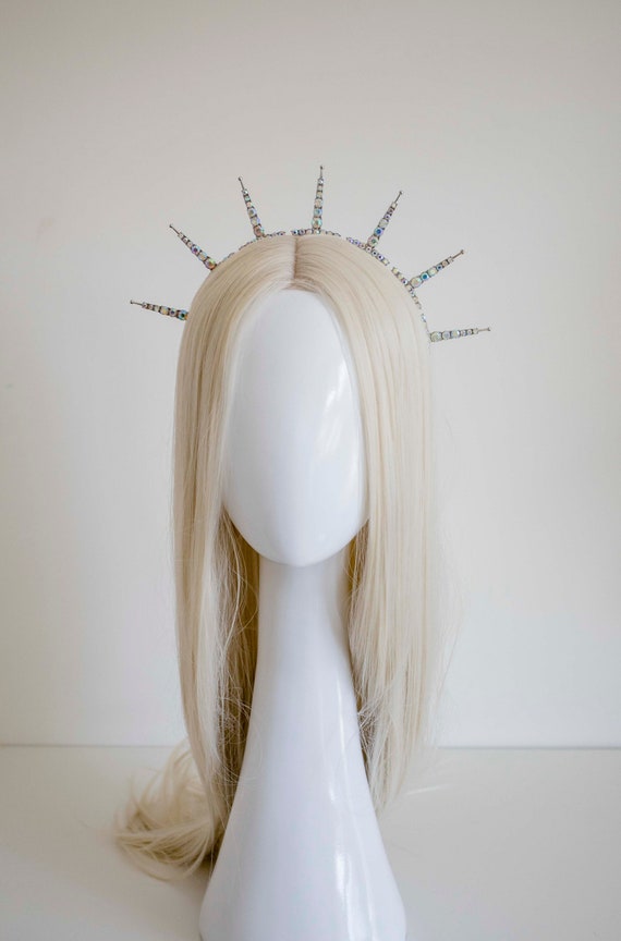 Crystal Sun Goddess Crown: Silver Metal Bridal Headpiece