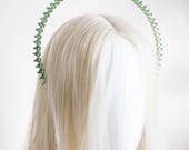 Green Crystal Halo Crown Headpiece, Spiked Emerald Tiara, PANMILLI Celestial Headband, Festival Met Gala Cosplay Bridal Hair Accessory — image 5