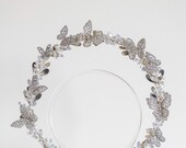 Silver Butterfly Crystal Halo Crown – Whimsical Wedding Tiara, Lightweight Hair Accessory — image 2