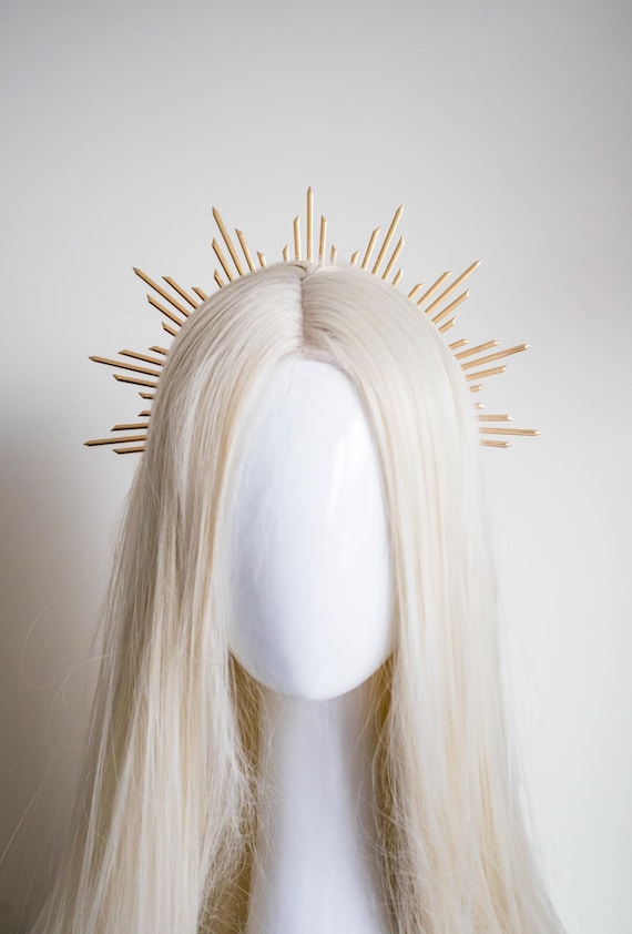 Gold Metal Sun Crown: Goddess Bridal Headpiece - Panmilli - 7 rays or 9 Rays