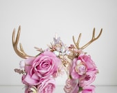 Enchanted Antler Flower Crown – Gold Horns & Rhinestone Headpiece by Panmilli | Holiday Headpiece | Gold Horn Crown | Festival costume — image 5
