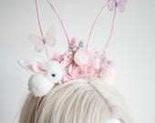 Floral Bunny Ear Headband, Pink Flower Crown, Fairy Cosplay — image 8
