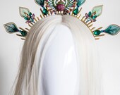 Handmade Crystal Scarab Beetle Tiara – Egyptian Revival Peacock Wedding Crown — image 1