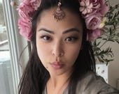 Enchanted Antler Flower Crown – Gold Horns & Rhinestone Headpiece by Panmilli | Holiday Headpiece | Gold Horn Crown | Festival costume — image 7