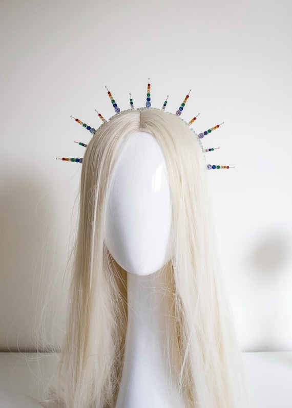 Rainbow Crystal Crown - Celestial Headpiece - Festival Hair Accessories
