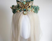 Handmade Egyptian Scarab Crown by PANMILLI - Green Goddess Tiara, Art Deco Lotus Headpiece, Elven Bridal Crown, Fantasy Cosplay Headdress — image 1