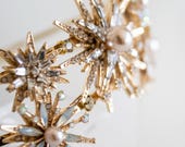 Celestial Gold Star Bridal Crown – Starburst Wedding Headpiece with Pearls, Crystals — image 1