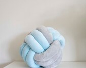 Two-Tone Grey & Blue Knot Pillow: Modern Home Decor — image 3