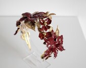 Burgundy and Gold Floral Crown by PANMILLI - Gothic Bridal Tiara, Fall Wedding Hair Accessory, Handmade Flower Headpiece, Boho Queen Crown — image 5