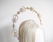 Copper Stars and Moon Headband: Celestial Bridal Halo Crown — image 6