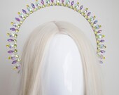 Cosmic candy Iridescent Crystal Halo Crown, Purple and Lime Green Goddess Headpiece, Mermaid Aura Tiara for Festivals & Prom by Panmilli — image 5