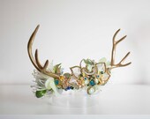 Enchanted Forest Fairy Crown: Golden Antlers, Rhinestones & Faux Florals — image 8