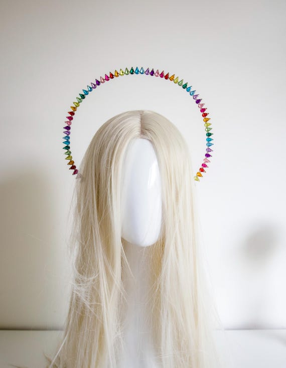 Medium Size  Rainbow Crystal Halo Crown: Silver Goddess Headpiece, Handmade by Panmilli