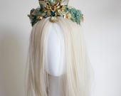 Handmade Egyptian Scarab Crown by PANMILLI - Green Goddess Tiara, Art Deco Lotus Headpiece, Elven Bridal Crown, Fantasy Cosplay Headdress — image 3