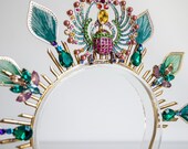 Handmade Crystal Scarab Beetle Tiara – Egyptian Revival Peacock Wedding Crown — image 6