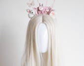 Floral Bunny Ear Headband, Pink Flower Crown, Fairy Cosplay — image 1