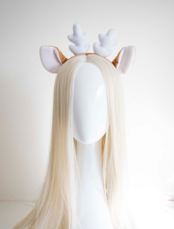 Beige Christmas Reindeer Antler Headband: Holiday Party Accessory