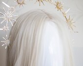 Gold Celestial Starburst Crown - Star Halo Headpiece Rhinestones - Sun Goddess Tiara - Starlit Bridal Hair Accessory - Handmade by Panmilli — image 7